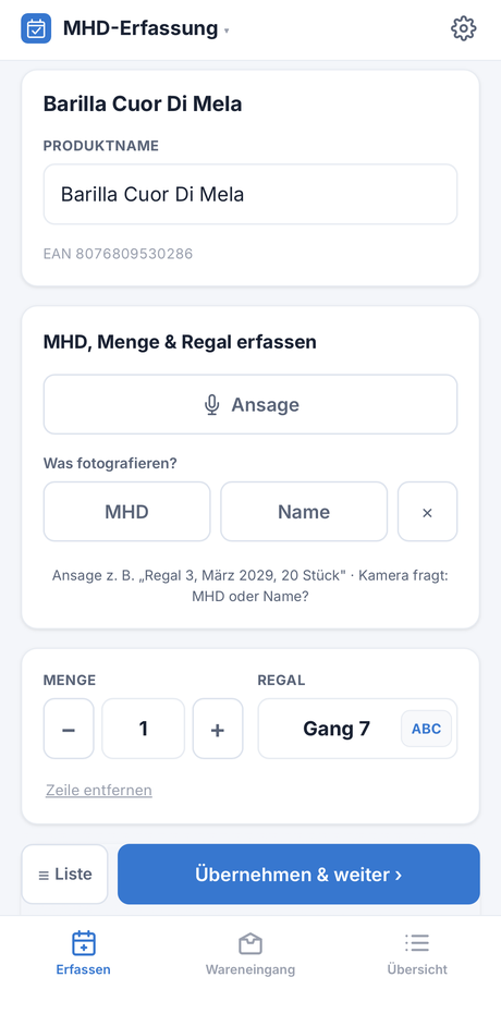 Foto-Erfassung in der App starten